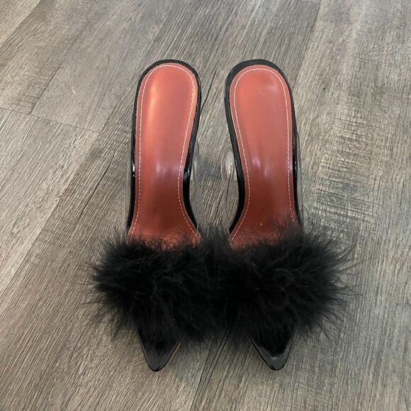 Amina Muaddi Style Feather Trim Slide Sandals Size 36 - Picture 2 of 12